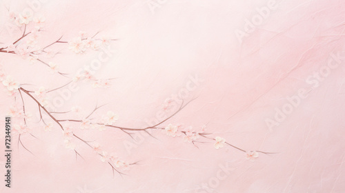 桜の花と淡いピンク色の和紙の背景
