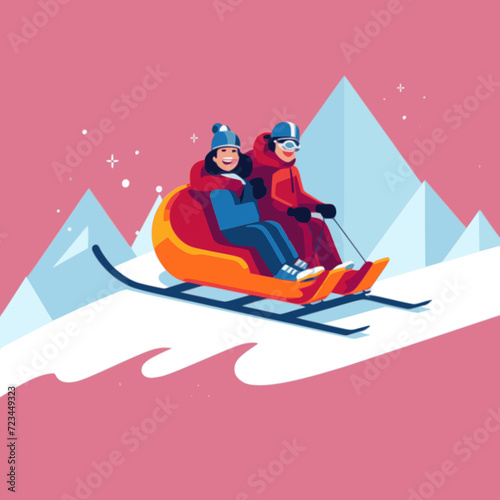 Sledging. In the style of a flat minimalist colors SVG vector
