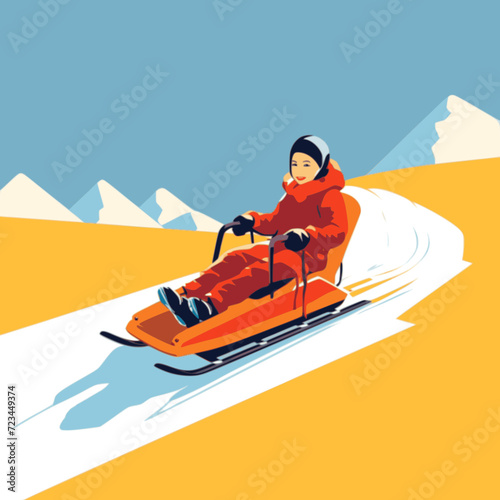 Sledging. In the style of a flat minimalist colors SVG vector