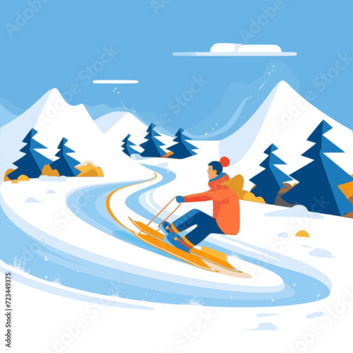 Sledging. In the style of a flat minimalist colors SVG vector