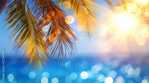 Miami vice inspired tropical scene with blurred defocused beach background and copy space © Andrei