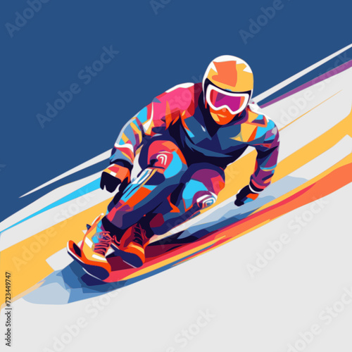 Luge. In the style of a flat minimalist colors SVG vector