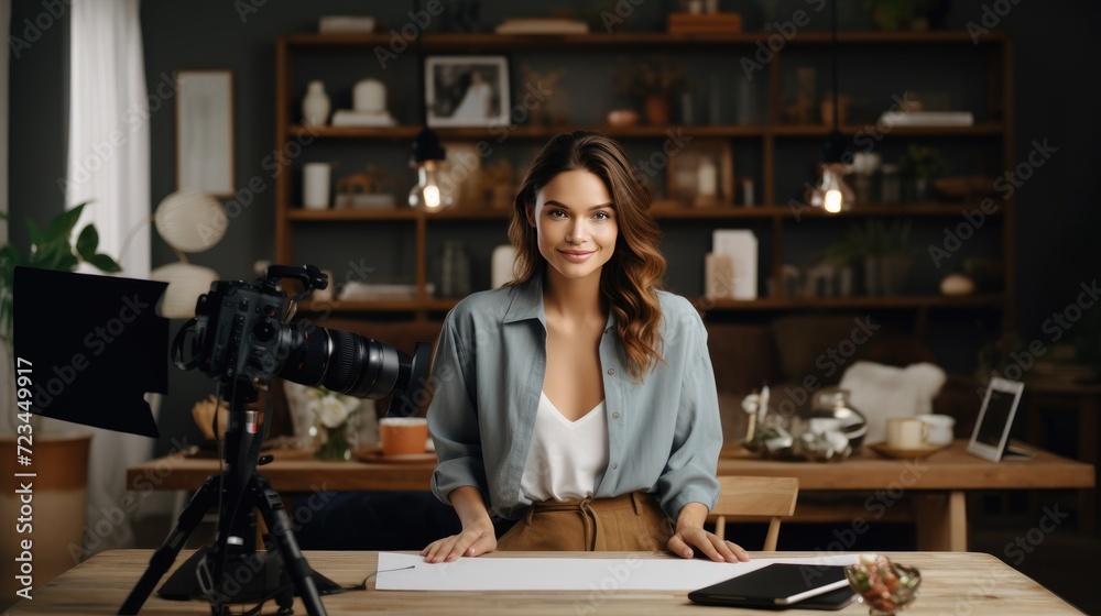 Young female influencer recording a video for social media Young female influencer recording a video for social media