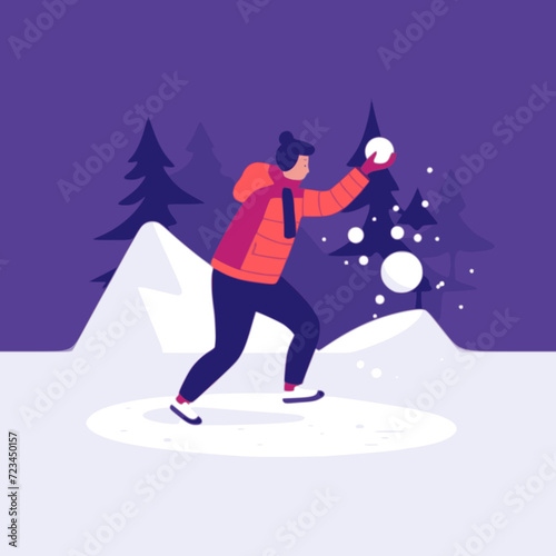 Snowball Fight. In the style of a flat minimalist colors SVG vector