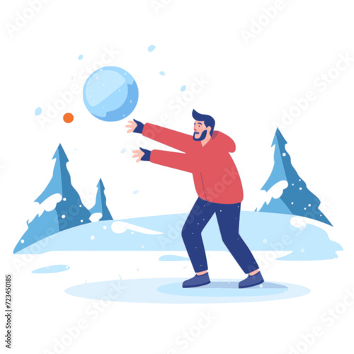 Snowball Fight. In the style of a flat minimalist colors SVG vector