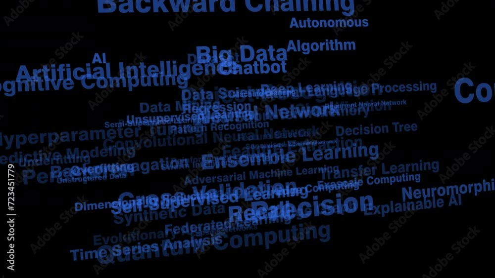 Artificial intelligence letterings on black background with ai neural network machine learning, ai algorithm, and other concepts technological apprehension of future Artificial intelligence letterings on black background with ai neural network machine learning, ai algorithm, and other concepts technological apprehension of future