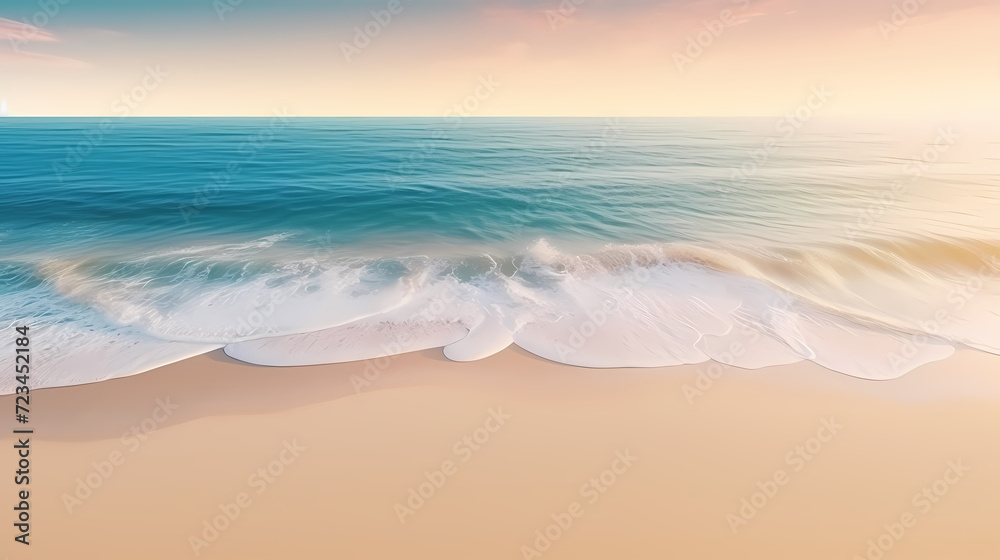 Aerial view of beautiful beach, simple, calm composition in clear blue
