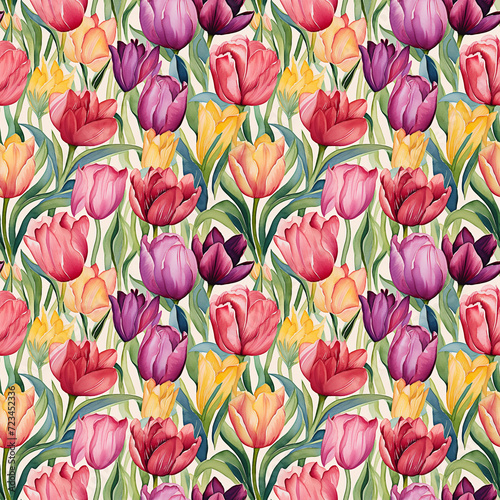 Watercolor Blossoms Seamless Pattern