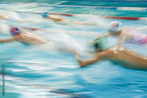 Abstract composition  Blurred professional athlete swimming race  sports concept  generative ai