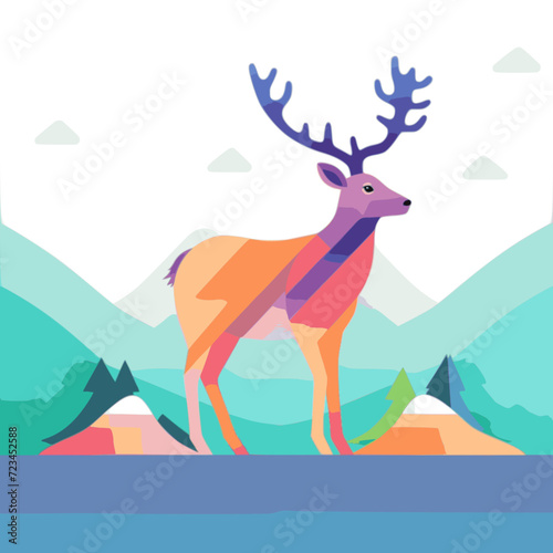 Reindeer. In the style of a flat minimalist colors SVG vector