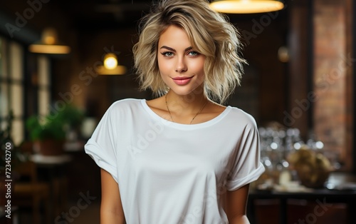 young attractive girl wearing a white t-shirt