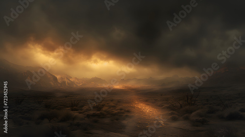 Stormy sky over the desert landscape background, 