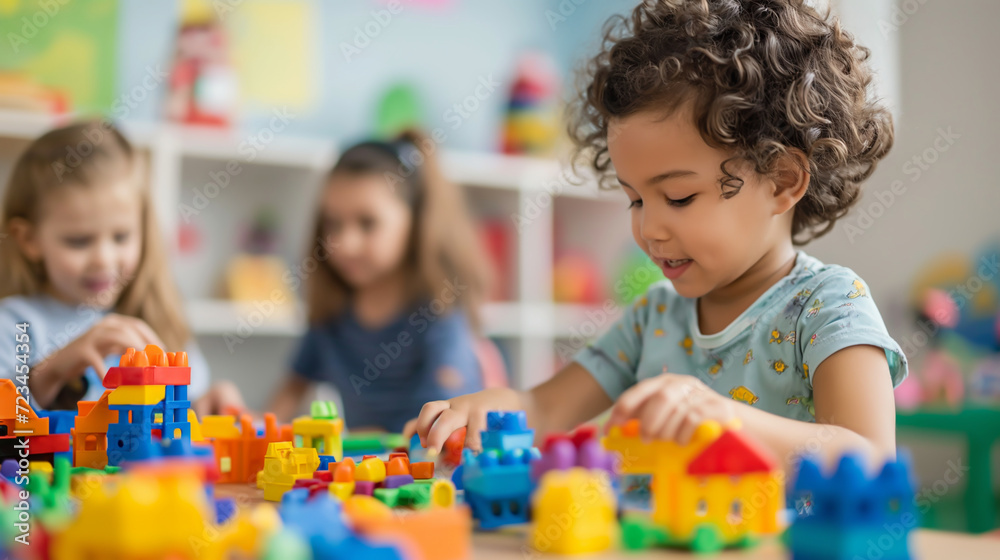 Diverse Children Playing Together with Blocks Diverse Children Playing Together with Blocks