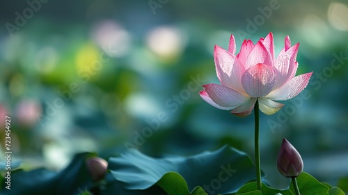 Water Lilly Blooming on the water surface. Water lily flower art design. Waterlily close-up.
