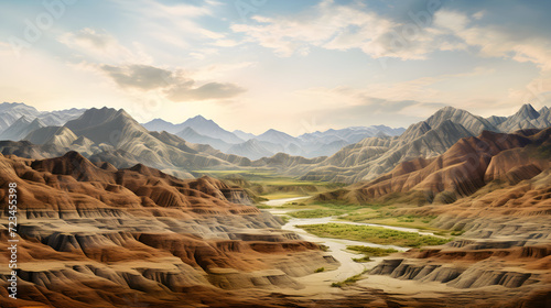 Showcasing Geological Time: Vast Landscape of Eroded Mountains Parading Nature's Sculpting Power