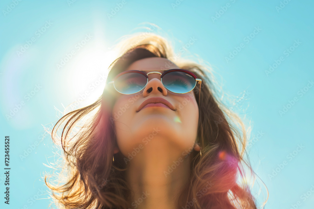 Portrait of a Woman in Sunglasses Looking Upward Portrait of a Woman in Sunglasses Looking Upward