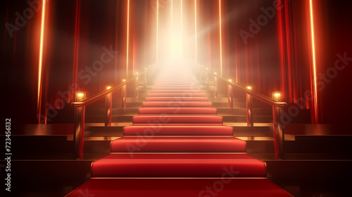 Red carpet staircase background  VIP entrance  night awards ceremony