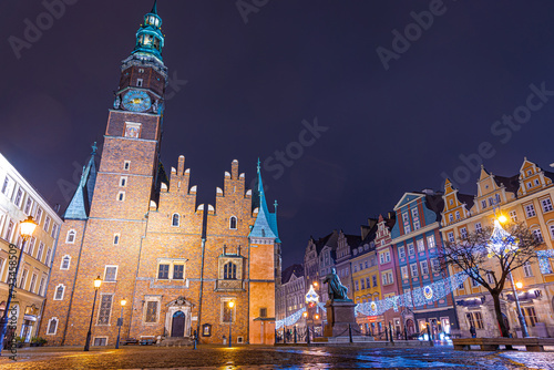 View of Wroclaw market square in the night, Poland