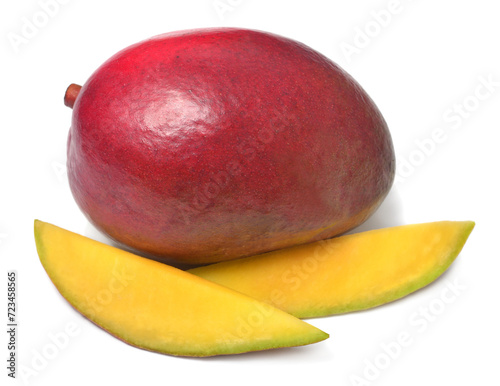 Mango fruit whole and slice isolated on a white background
