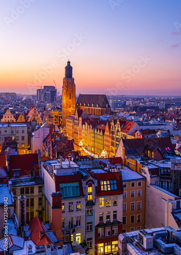 View of Wroclaw market square after sunset, Poland photo