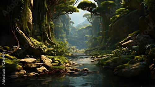 a dense tropical jungle