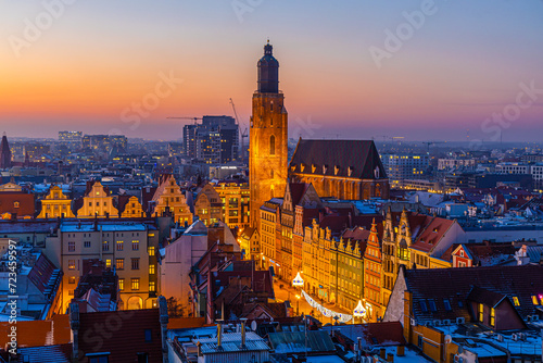 View of Wroclaw market square after sunset, Poland © Alexey Fedorenko
