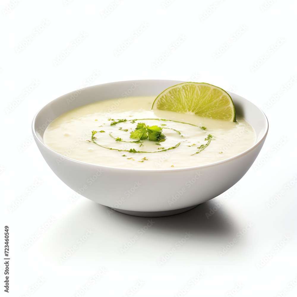 a mexican lime soup, studio light , isolated on white background a mexican lime soup, studio light , isolated on white background
