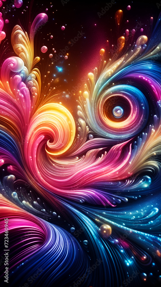 Abstract Background and Abstract Texture Smartphone Wallpaper with Curves in Vivid Colors. Artistic Pattern Design for Cell Phone, Romantic Hue, Elegant Gloss, Vibrant Sheen, Spiral, Twirl, Vortex