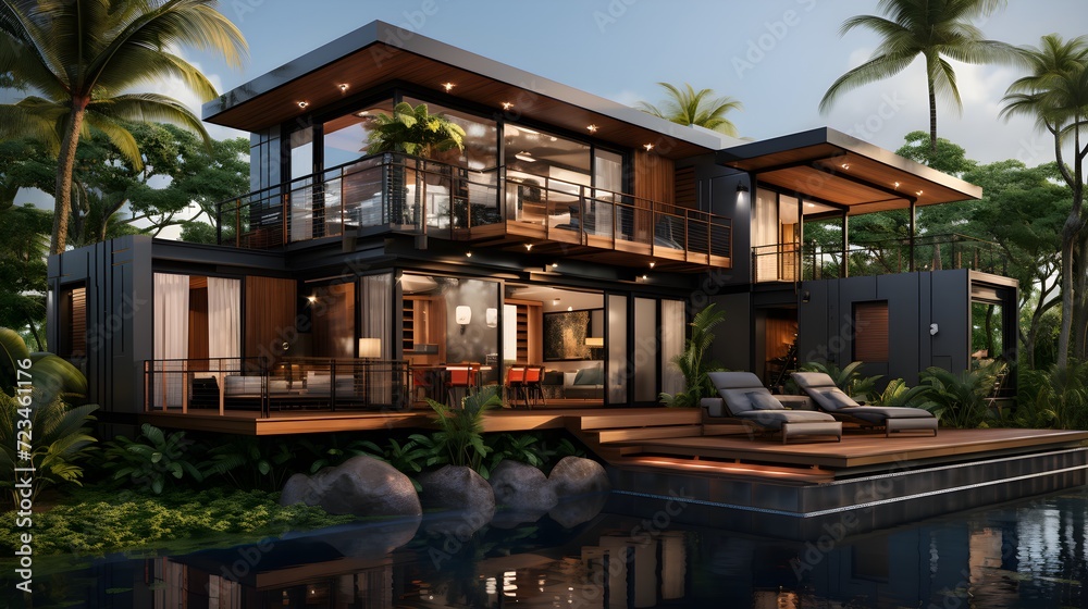Luxury container home designed to 2023 International Residential Codes and Honolulu Land Use Ordinances and Housing Codes with electrical, structural, mechanical and architectural details and componen