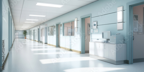Modern Clinical Corridor: A Bright, Clean, and Professional Interior Perspective of a Hospital Hallway