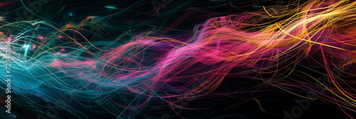 Abstract colorful light streaks on a black background, vibrant digital wallpaper for tech ads, music events, and artistic social media posts.