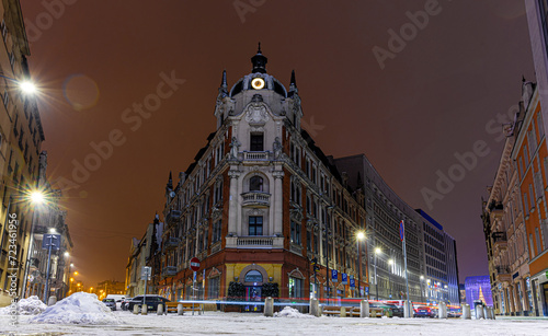 Katowice city center in the night in winter, Poland