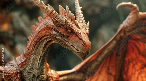 Gorgeous fantasy red dragon art - digital illustration