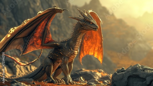 Gorgeous fantasy red dragon art - digital illustration