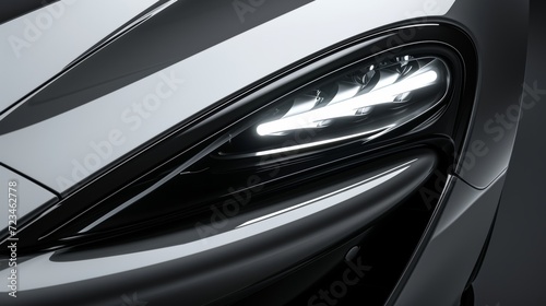 Detailed shot of the headlight housing featuring sleek and aerodynamic curves that enhance the cars overall design.