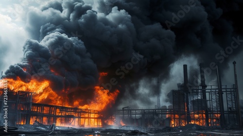 Factory fire burning with black smoke