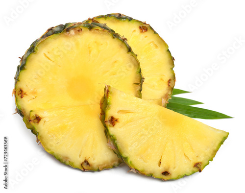Pineapple half and slice with leaves isolated on white background. Creative tropical fruit concept