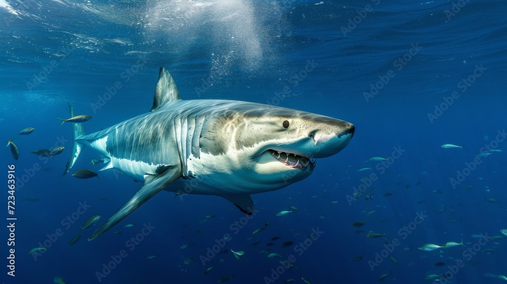 Fototapeta premium Great White Shark Underwater Photo in Open Water