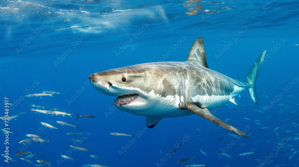 Fototapeta premium Great White Shark Underwater Photo in Open Water
