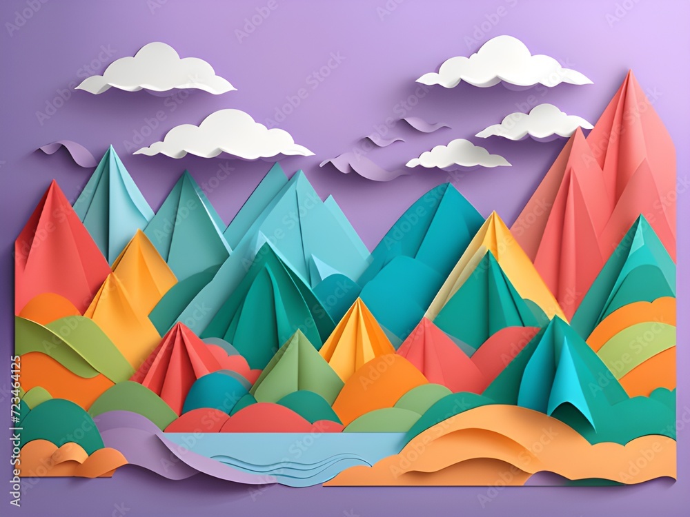 illustration of a mountain in the forest, paper cut style illustration of a mountain in the forest, paper cut style