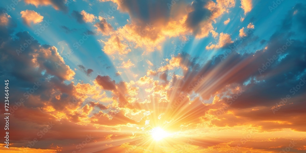 Obraz premium Real majestic sunrise sundown sky background with gentle colorful clouds