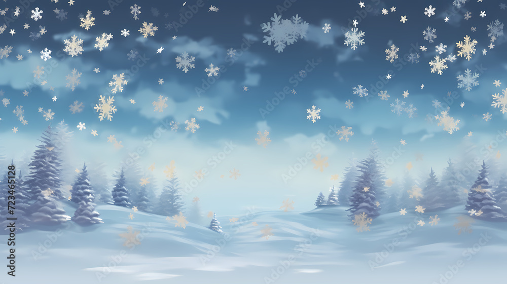 Snowflake background, snowflake border, winter holiday background, soft colors and dreamy atmosphere