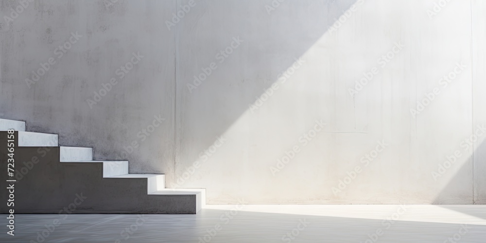 Obraz premium Minimal style white concrete stairs and wall from the side, with copy space, symbolizing success.