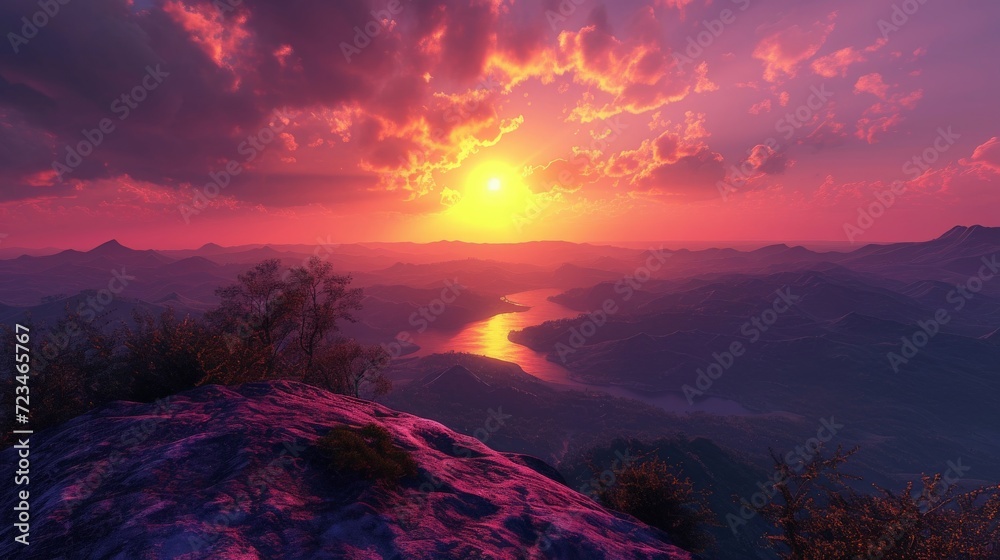 Sunset View from the Top of a Mountain