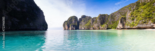 Panoramic landscape of the Maya Bay in the Phi Phi Islands, Thailand photo