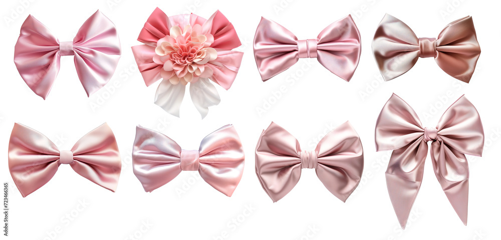 Collection of coquette pink ribbons over isolated transparent background