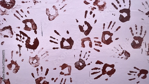 Many Indigenous Australian aboriginal people hand print art on a wall