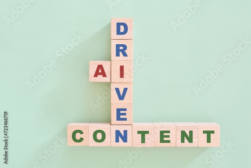 Obraz na płótnie AI or artificial intelligence driven content concept. Crossword puzzle flat lay typography in green background. w salonie