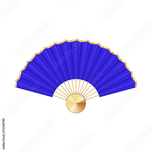 Vector chinese hand fan blue and gold handheld souvenir