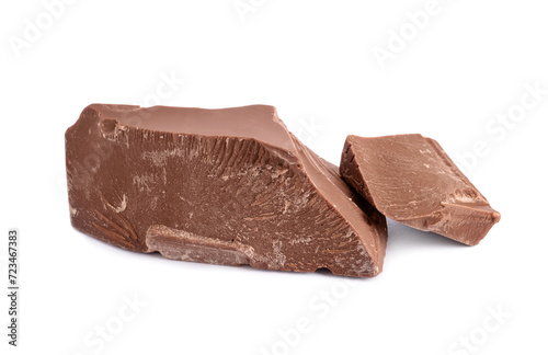 Pieces of tasty milk chocolate isolated on white